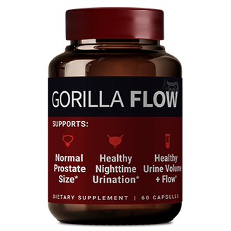 A bottle of Gorilla Flow Supplement for Prostate Health