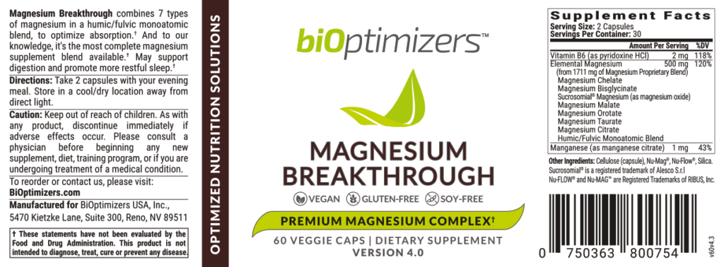 Magnesium breakthrough product label